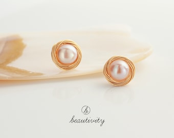 Freshwater Pearl Stud Earrings • 18k Gold Plated, 12mm