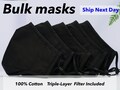 Bulk Black Cotton Face Mask, Washable, with Filter Pocket