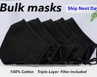 Bulk mask,Bulk Face Mask,Black Face Mask, Masks with Filter Pocket, Unisex for Men and Women,Washable, Adjustable Nose Wire
