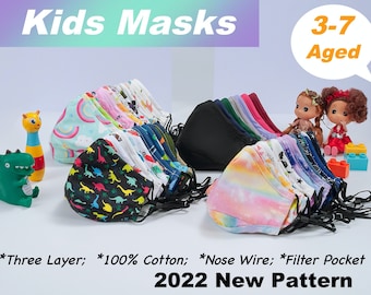 Kids Cotton Face Mask (3-7 Years), Adjustable, with Filter Pocket