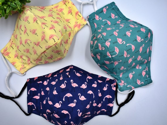 20 Pack Flamingo Face Mask– Cotton, Adjustable, with Filter Pocket