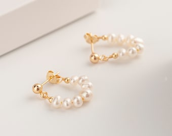 Freshwater Pearl Sterling Silver Stud Earrings • Bridal Jewelry