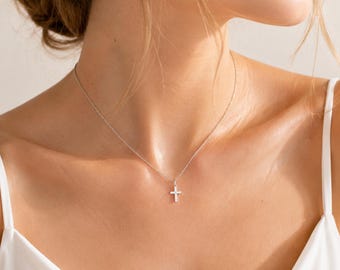 S925 Sterling Silver Cross Necklace for Women, Dainty Cross Pendant Necklace, Minimalist Layering Necklace,Christian Gift