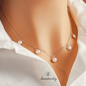 Minimalist Freshwater Pearl Necklace • 925 Sterling Silver Necklace • Bridal Jewelry • Pearl Choker • Wedding Bridesmaids Gift (DGPN21）