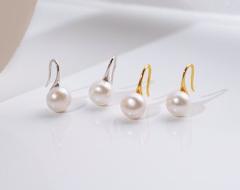 Freshwater Pearl Drop Earrings • 925 Sterling Silver, Bridesmaid Gift