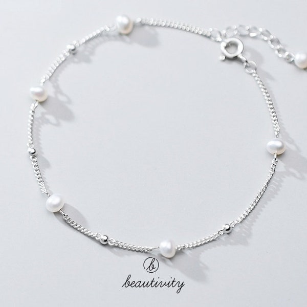 Pearl Bracelet-925 Sterling Silver Bracelet with Freshwater Pearl - Perfect for Daily Wear and Bridesmaid Gift(EH019)