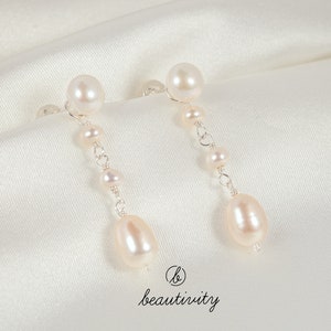 Stunning 925 Silver Drop Earrings with Versatile Freshwater Pearls, Perfect for Brides and Bridesmaids, Featuring Two Wear Options(H013)