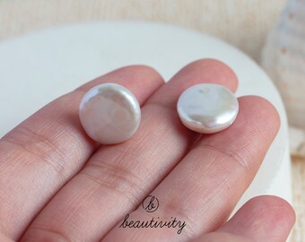 Baroque Pearl Stud Earrings • Sterling Silver Coin Pearl (11-12mm)