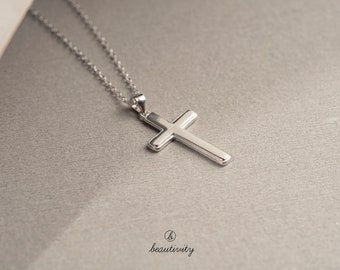 Sterling Silver Cross Necklace • Baptism Gift, Confirmation Gift