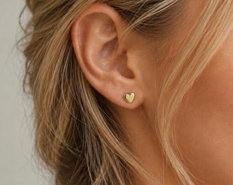 Dainty Mini Heart Stud Earrings S925 Sterling Silver Gold Silver, Tiny Polished Heart Earrings, Minimalist Cute Everyday Jewelry Gift