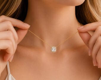 Dainty Square Necklace S925 Sterling Silver, CZ Geometric Pendant Necklace, Gold Silver Minimalist Necklace, Layering Necklace, Gift for Her