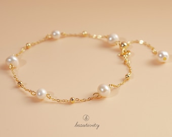Freshwater Pearl Bracelet – Adjustable Sterling Silver Chain, Bridesmaid Gift