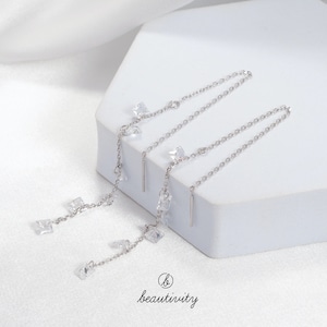 925 Silver Zircon Threader Earrings – Handmade Minimalist Jewelry