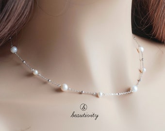 Collier de perles d'eau douce en argent 925 - Cadeau idéal pour une mariée ou une demoiselle d'honneur - Rehaussez votre journée spéciale (EH047)
