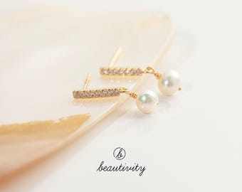 Freshwater Pearl Drop Earrings • 925 Sterling Silver, Bridesmaid Jewelry
