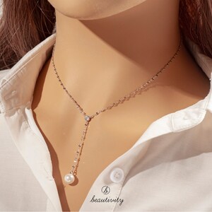 Minimalist Pearl Necklace • 925 Sterling Silver Necklace • Bridal Jewelry • Pearl Choker • Wedding Bridesmaids Gift (H051）