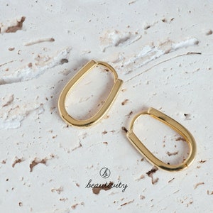 925 Sterling Silver Oval Hoop Earrings• Minimalist Gold and Silver Jewelry• Minimalist Huggie Earrings• Perfect Gift for Her（EH017)
