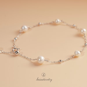 Bracciale di perle - Bracciale in argento sterling 925 con perle d'acqua dolce - Perfetto per l'uso quotidiano e come regalo per le damigelle d'onore (H019)