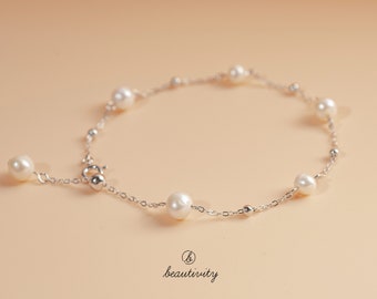 Pearl Bracelet-925 Sterling Silver Bracelet with Freshwater Pearl - Perfect for Daily Wear and Bridesmaid Gift(EH019)