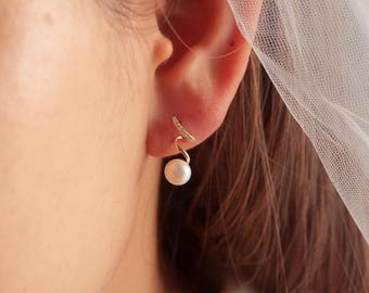 Freshwater Pearl Drop Earrings • Sterling Silver Bridesmaid Jewelry