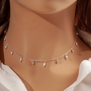Minimalist Freshwater Pearl Necklace • 925 Sterling Silver Necklace • Bridal Jewelry • Pearl Choker • Wedding Bridesmaids Gift (H065）