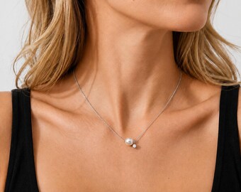 S925 Sterling Silver Freshwater Pearl Necklace, Minimalist Pearl Pendant, Layering Necklace, Birthday Gift for Her