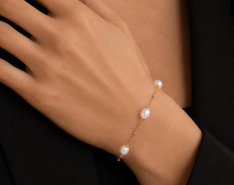 S925 Sterling Silver Baroque Pearl Bracelet, Natural Freshwater Pearl Adjustable Bracelet, Minimalist Jewelry, Gift for Women