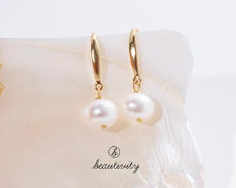 Freshwater Pearl Drop Earrings • 925 Sterling Silver, Bridesmaid Jewelry