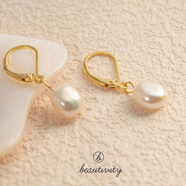 Baroque Pearls Earrings • 925 Sterling Silver Dangle Earrings • Wedding Earring• Pearl Jewelry •Wedding Earrings for brides(H018)