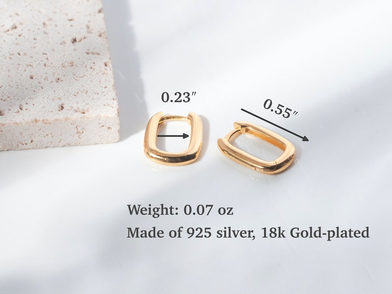 Pendientes de aro ovalados de plata de ley 925. Joyería minimalista de oro y plata. Pendientes Huggie minimalistas. Regalo perfecto para ella EH002. imagen 8