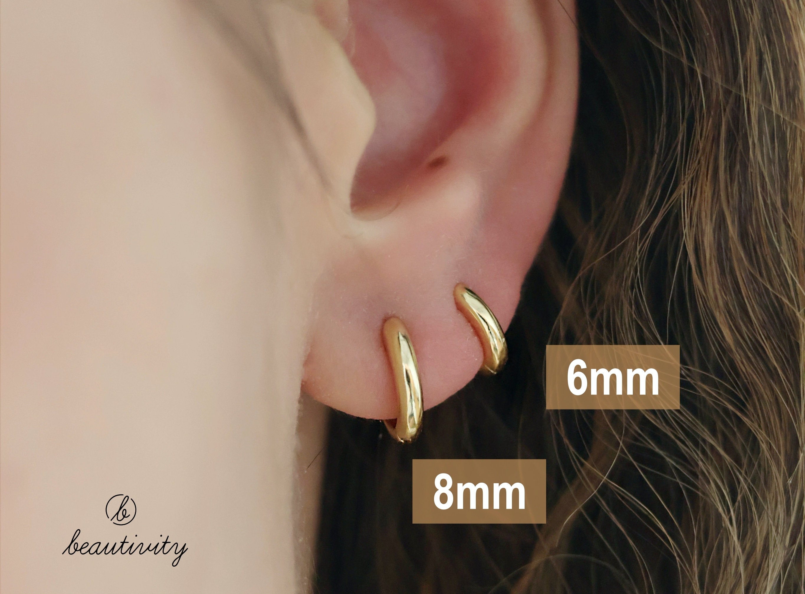 Women's Geometric Block Huggie Hoop Earrings - 925 Sterling Silver, 23x4mm