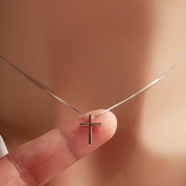925 Sterling Silver Delicate Cross Necklace • Baptism Confirmation Gift