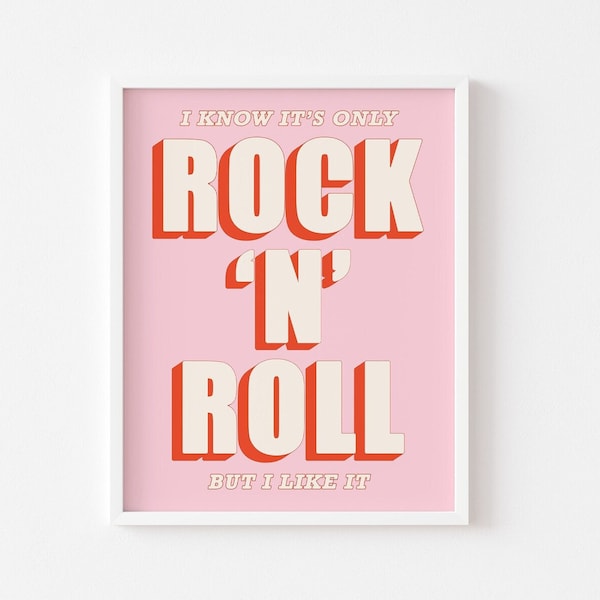 The Rolling Stones, I Know It's Only Rock N Roll Print, Band Lyrics Print, Classic Rock Print, Lyrics Wall Hanging, More Colors Available!