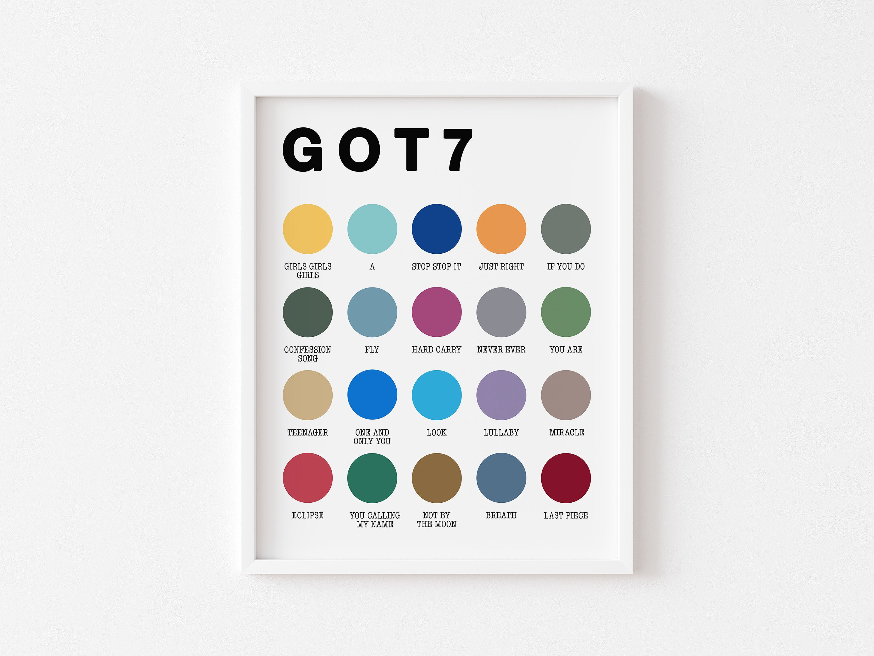 got7 singles color palette print kpop wall art poster etsy