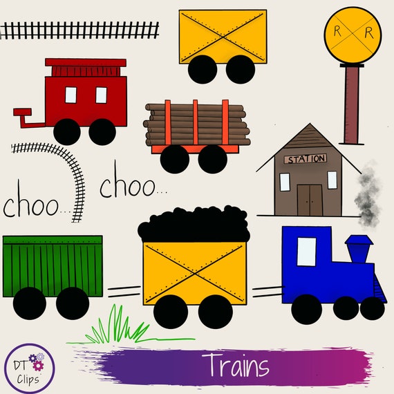 Train Clip Art Caboose Train Engine Train Track JPG PNG Etsy