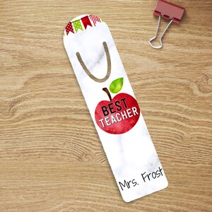 Personalized Bookmark, Best Teacher, Red Apple, Gift for Teachers, Metal Bookmarks, Thank  You Present, Custom Stocking Stuffer, Small, Red