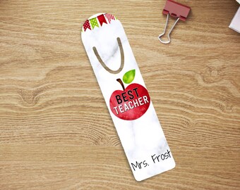 Personalized Teacher Bookmark, Red Apple Gift, Metal Bookmark