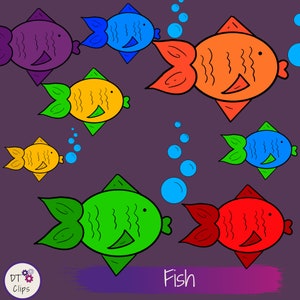 Colorful Fish Clip Art, Rainbow Fish, JPG, PNG Commercial Use- 129