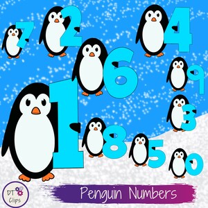 Winter Clipart, Number Penguins, Blue Numbers, PNG Commercial Use- 105
