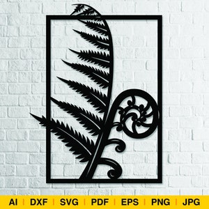 Marco de helecho Koru de Nueva Zelanda / Silverfern, archivo SVG, EPS, archivos de corte Dfx para Silhouette Studio, Cricut PNG Kiwi Fern helecho nativo nz