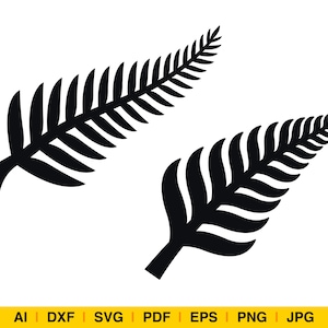 Nueva Zelanda Silver Fern / Silverfern, archivo SVG, EPS, archivos de corte Dfx para Silhouette Studio, Cricut PNG Kiwi Fern helecho nativo nz todos los negros