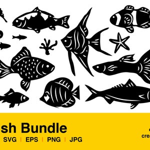 Fisch-Bundle / Kunstwerk SVG-Datei schneiden, EPS-Design, PNG transparenten Hintergrund, schneiden Dateien für Silhouette Studio und Cricut Design