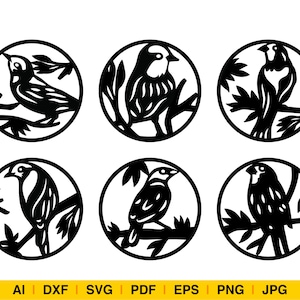 Birds Coasters Set / Artwork SVG File Cutting, EPS design, cutting files voor Silhouette Studio en Cricut Design en Glowforge