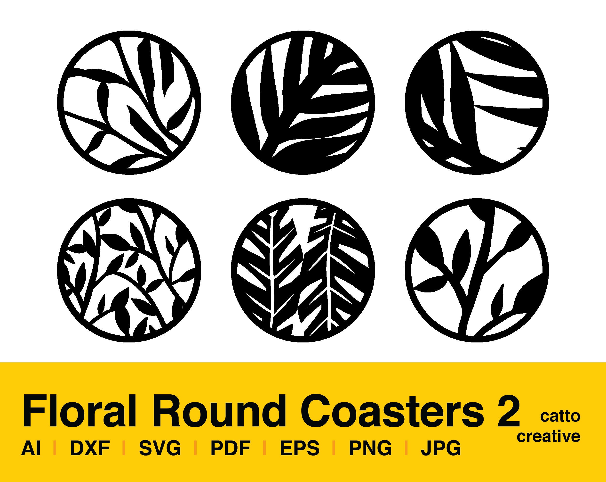 Floral Round Coasters 2 / Artwork SVG File Cutting EPS Etsy