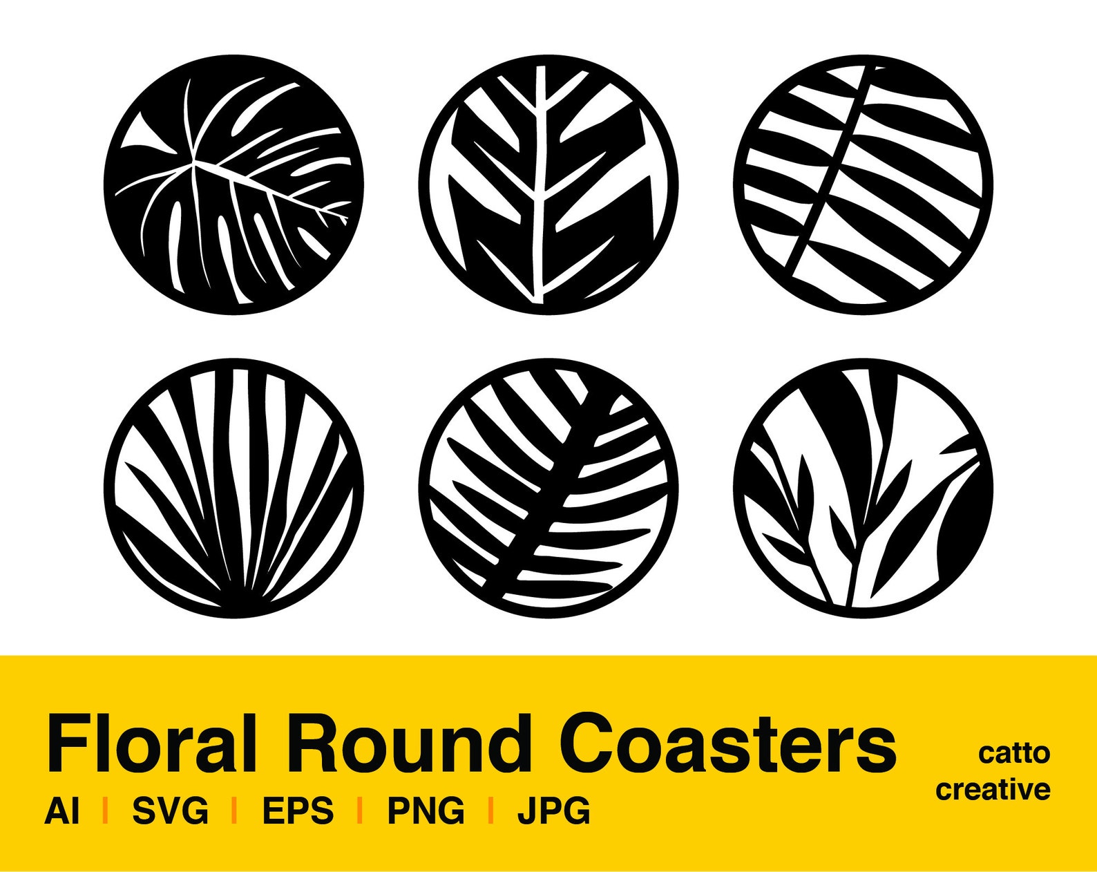 Floral Round Coasters / Artwork SVG File Cutting EPS Design Etsy