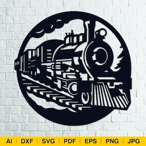 Arte de Train Steam Wall. Decoración SVG, DXF, archivos glowforge, patrón láser, archivo de archivo láser, láser svg, corte láser, enrutador CNC, adorno, láser