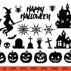 Halloween Bundle - 26 Elements. Laser cut files SVG, DXF, vector file, glowforge files, laser file, laser svg, laser cut, cricut, cameo