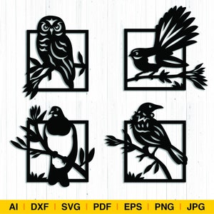 Paquete de marcos de pájaros de Nueva Zelanda / Decoración Kiwi Fantail, Tui, corte de archivos SVG, EPS, archivos de corte para Silhouette Studio, Cricut PNG