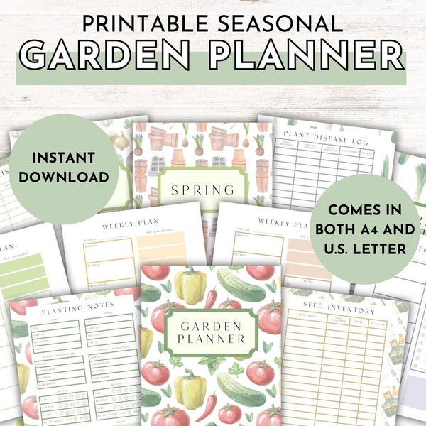 Garden planner, printable gardening journal, seed and soil logbook, seasonal seed planting schedule, backyard garden allotment organizer