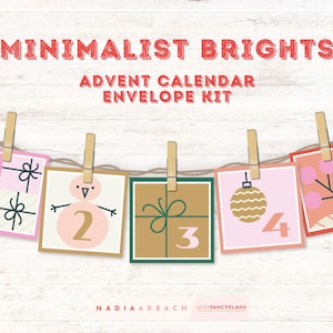 Minimalist Brights Advent Calendar Envelope Kit for Adults & Teens | DIY Modern Holiday Countdown | Bright and Simple Christmas Craft Kit